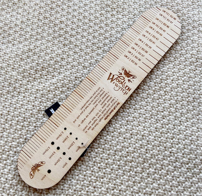 a sock ruler from shoe sizes uk 2 up to uk 13 needle gauges