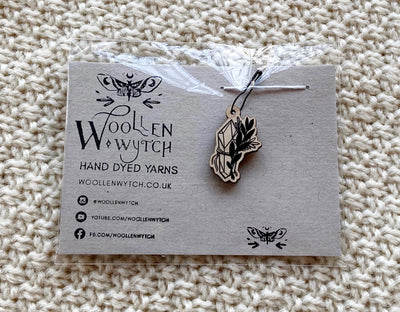 a wooden stitch marker bulb clip crystal plants
