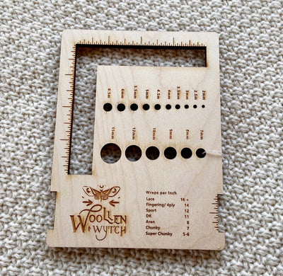 a wooden knitting tall wraps per inch for all weights needle gauges ruler 