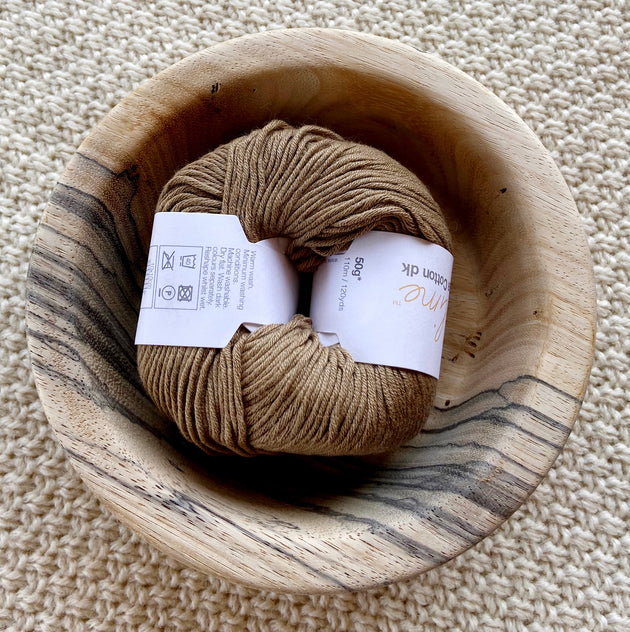 a ball of brown dk double knit organic cotton 50g ball