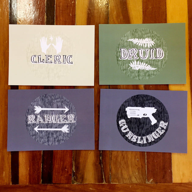 Gaming Postcard: Cleric, Druid, Ranger, Gunslinger