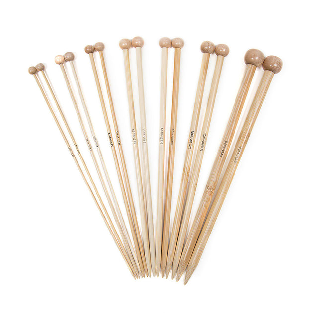 seven pairs of bamboo straight knitting needles 