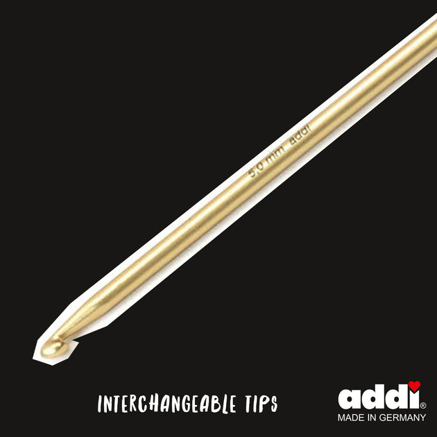 Addi Click interchangeable crochet hook knooking tips metal and plastic gold glitter