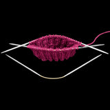 crasytrio needles with the ribbing of a pink sock 