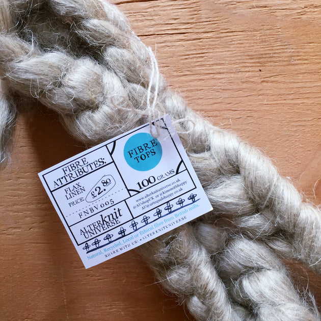 two braids of vegan linen fibre on a wooden table