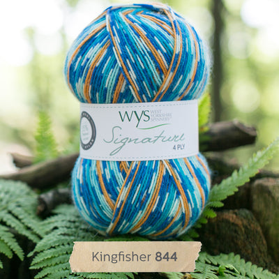 blue mustard yellow white teal west yorkshire spinners signature 4 ply sock 100g british wool