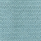 close up of knitted blue aran weight skein machine washable for knitting crocheting and weaving