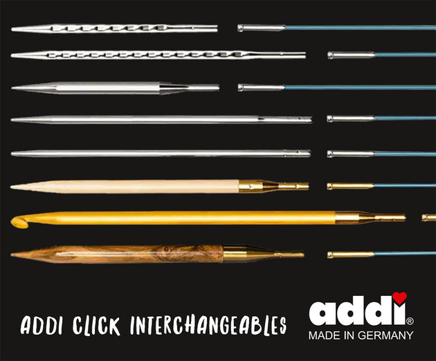 Addi Click interchangeable crochet hook knooking tips metal and plastic gold glitter